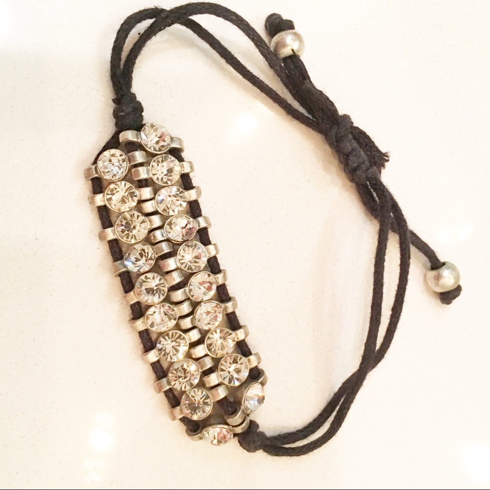 Black silver metallic and crystals bracelet